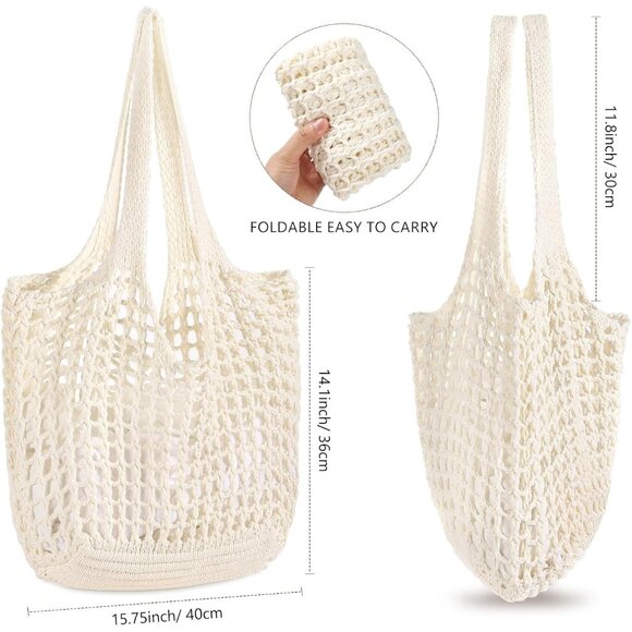 Women's Cream Shoulder Shopping Handbag Casual Travel Totes Fold Able Bags - Picture 2 of 7